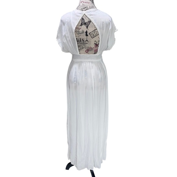 Victorias Secret White Pom Pom Trim V Neck Maxi Dress Cover Up S - Picture 2 of 10